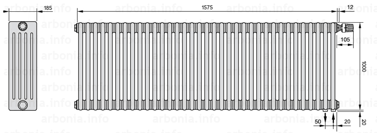 Схема (чертеж) Радиатор Arbonia 5100/35 №89 твв